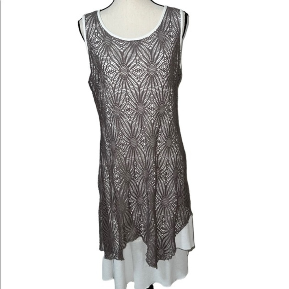 Brown Crochet Overlay Tank Dress with White Slip